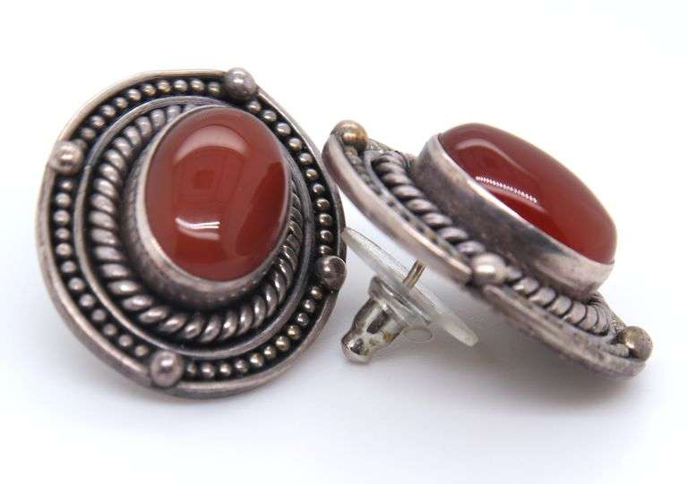 Art Deco 925 Sterling Silver Coral Earrings