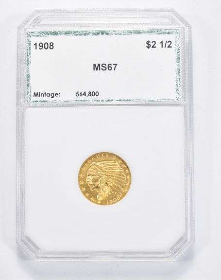 MS67 1908 $2.50 Indian Head Gold Quarter Eagle - Graded PCI