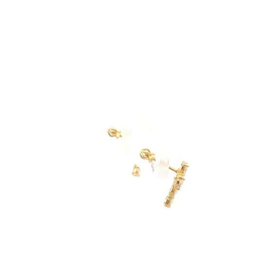 14K Yellow Gold Green & White CZ Cross Christian Faith Stud Earrings