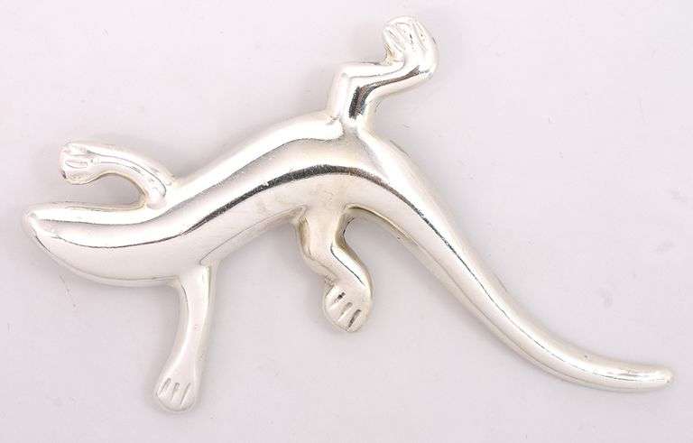 Large Lizard Pin In Sterling Silver