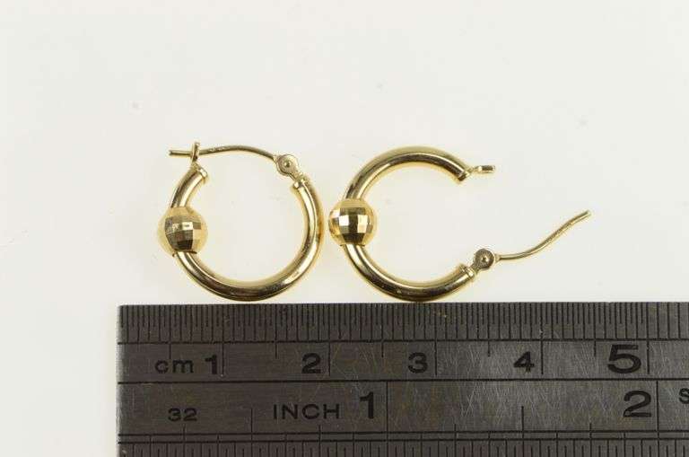 14K Yellow Gold Vintage Disco Ball Accent 15mm Hoop Earrings