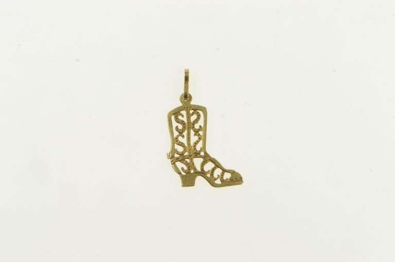 14K Yellow Gold Filigree Cowboy Boot Western Motif Charm/Pendant