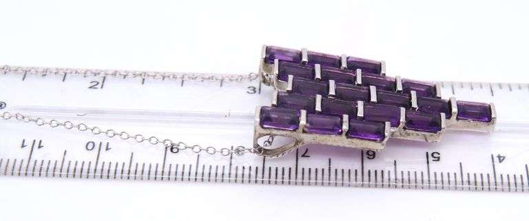 Vintage 925 Sterling Silver Emerald Cut Amethyst Pendant on Chain