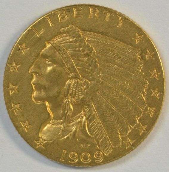 Better date 1909 US $2.50 Indian Gold Piece. Choice BU