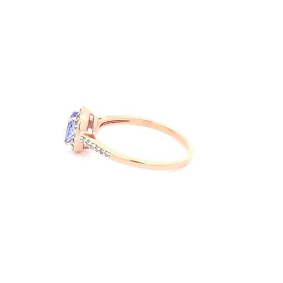 10K Rose Gold Oval Tanzanite Diamond Halo Engagement Ring