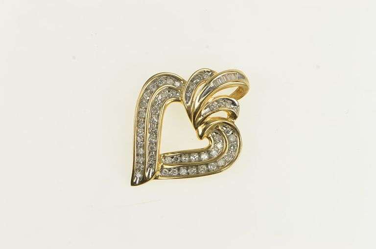 14K Yellow Gold Diamond Encrusted Classic Curvy Heart Pendant