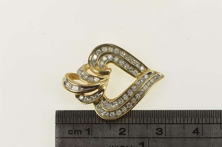 14K Yellow Gold Diamond Encrusted Classic Curvy Heart Pendant