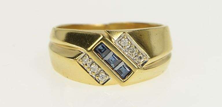 10K Yellow Gold Princess Syn. Sapphire Diamond Squared Ring