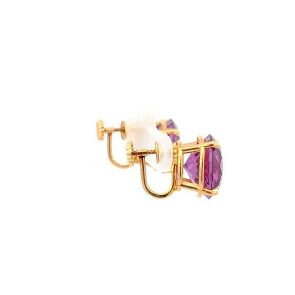 14K Yellow Gold Round Syn. Alexandrite Vintage Screw Back Earrings