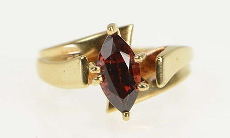 10K Yellow Gold Marquise Garnet Solitaire Vintage Bypass Ring
