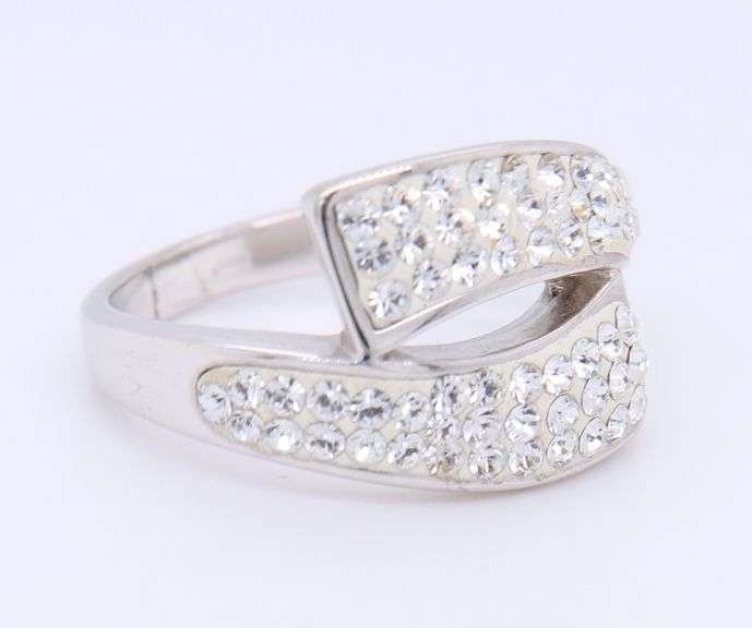 925 Sterling Silver Bypass Crystal Ring