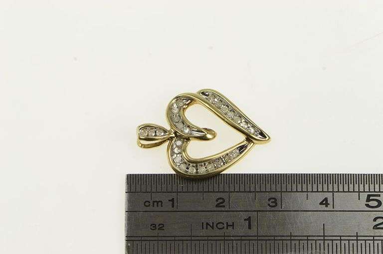 10K Yellow Gold Curvy Diamond Heart Love Symbol Vintage Pendant