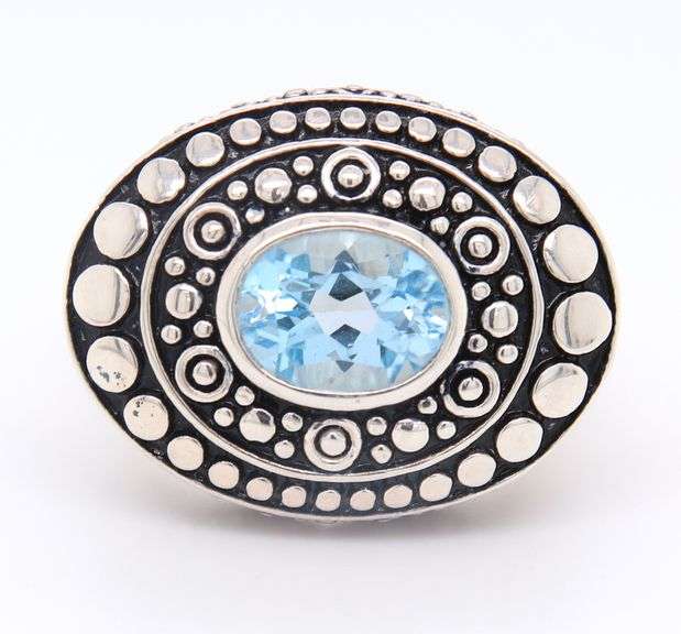 Art Deco 925 Sterling Silver Blue Topaz Ring