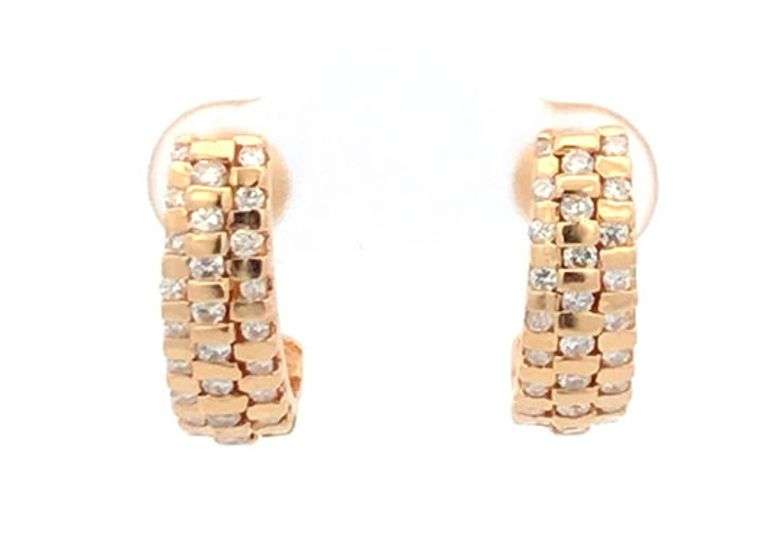 14K Yellow Gold 0.54 Ctw Diamond Curved Bar Hoop Earrings