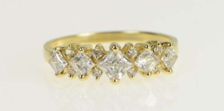 14K Yellow Gold Princess Classic CZ Vintage Statement Band Ring