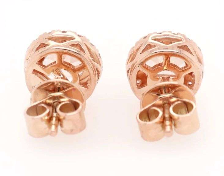 1.50ctw Morganite and 0.32ctw Diamond Halo Stud Earrings in 14K