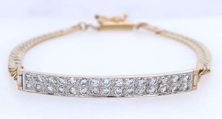 Italian approximate 0.90ctw Round Diamond ID Bracelet in 14K