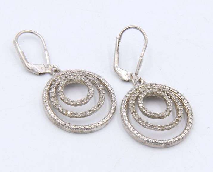 Set of Vintage 925 Sterling Silver Cubic Zirconia Dangle Earrings and Pendant