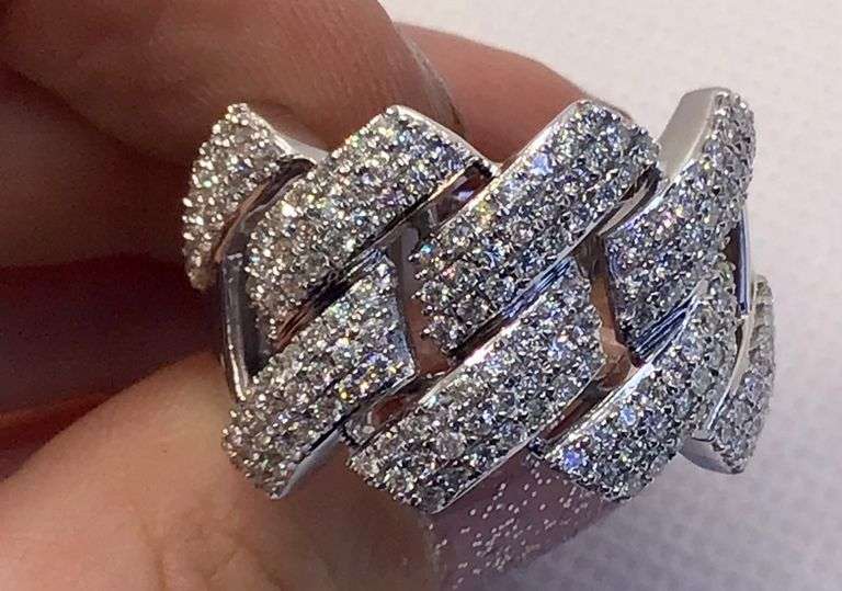 THRILLING 14K ICY WHITE GOLD MIAMI CUBAN LINK DIAMOND RING