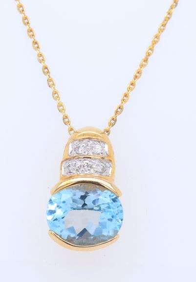 925 Sterling Silver Blue Topaz and Cubic Zirconia Pendant on Chain