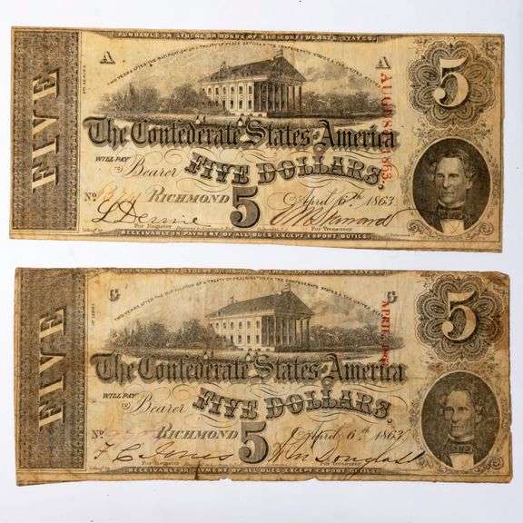 2 X $5 April 6 1863 Series CSA Note