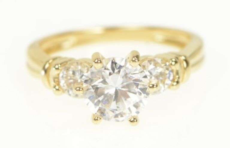 14K Yellow Gold Three Across Classic Travel Engagement CZ Ring
