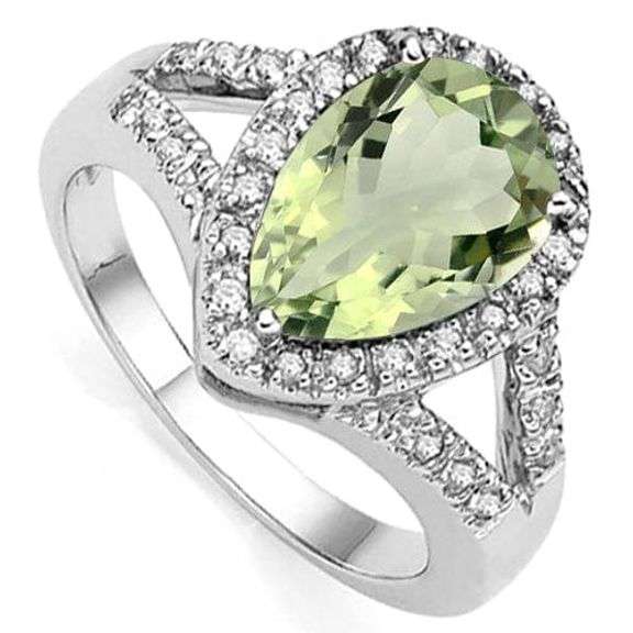 1.23 CT GREEN AMETHYST & DIAMOND 925 STERLING SILVER RING