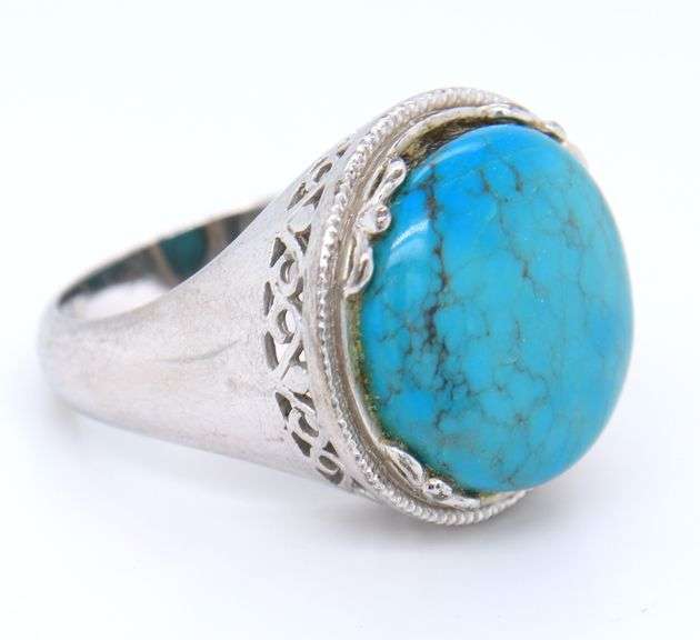 925 Sterling Silver Round Turquise Ring