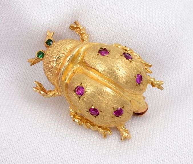 Cute 14k Beetle Brooch