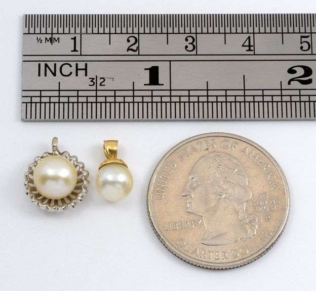 Pair of 14k Pearl Pendants