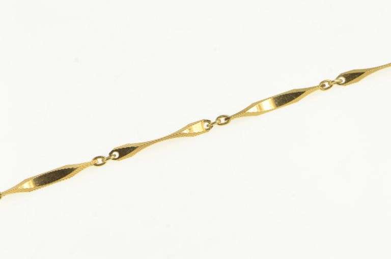 14K Yellow Gold 2.1mm Ornate Curvy Bar Link Vintage Chain Bracelet