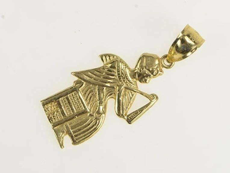 14K Yellow Gold Egyptian African Queen Throne Hieroglyphic Pendant