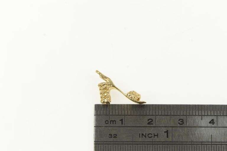 14K Yellow Gold 3D Ornate Shoe High Heel Sandal Vintage Charm/Pendant