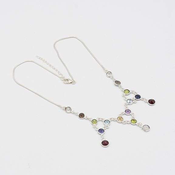 Solid .925 Silver Natural Mixed Gemstone Necklace