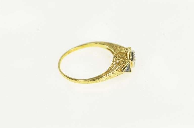18K Yellow Gold Art Deco Diamond Sapphire Accent Vintage Ring