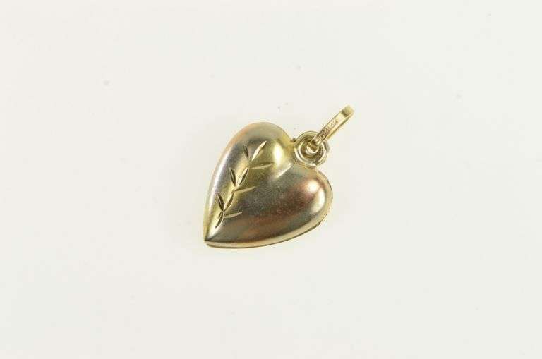 14K Yellow Gold Tri Tone Diamond Cut Puffy Heart Love Pendant