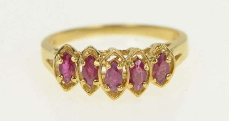 10K Yellow Gold Marquise Five Stone Natural Vintage Statement Ring