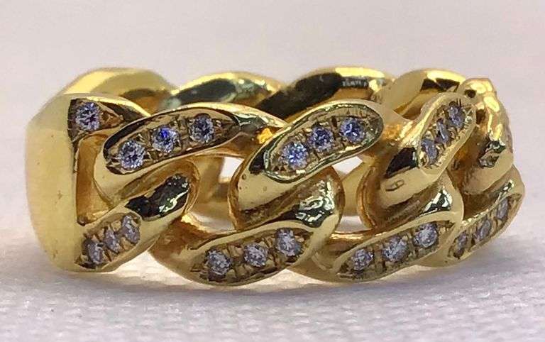 14K SUNNY YELLOW GOLD ELEGANT CUBAN LINK DIAMOND RING