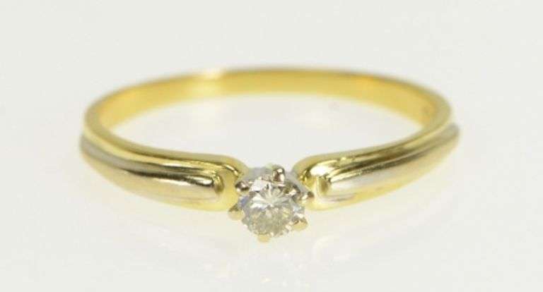 18K Yellow Gold 0.18 Ct Diamond Solitaire Two Tone Promise Ring