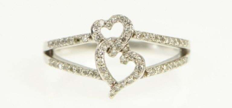 14K White Gold Diamond Encrusted Heart Love Promise Ring