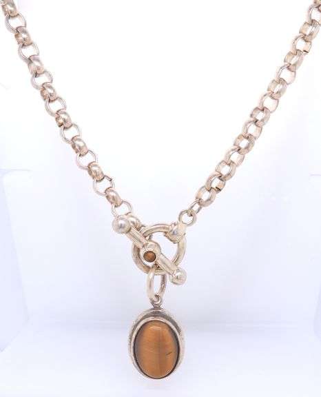 925 Sterling Silver Tiger Eyer Toggle Necklace