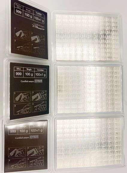 SET OF 3x - Valcambi 100x1 Gram Silver CombiBar with Assay Cards- 300.00 Grams of Silver Bars!