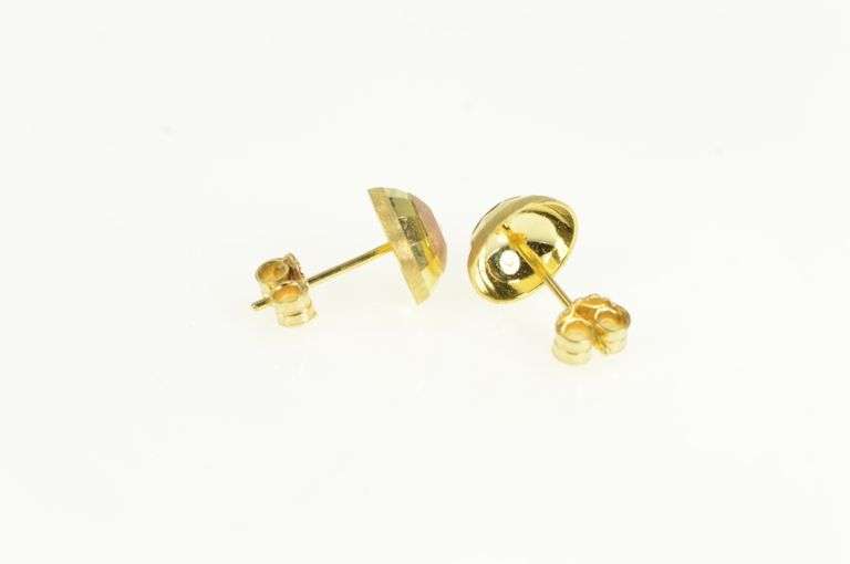 14K Yellow Gold Domed Tri Tone Geometric Statement Stud Earrings