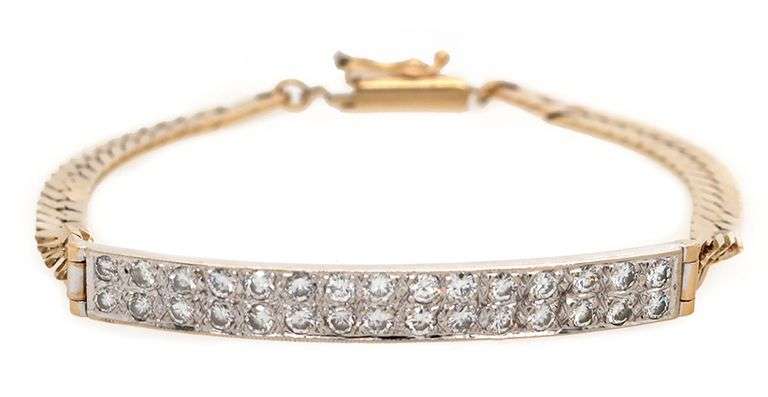Italian approximate 0.90ctw Round Diamond ID Bracelet in 14K