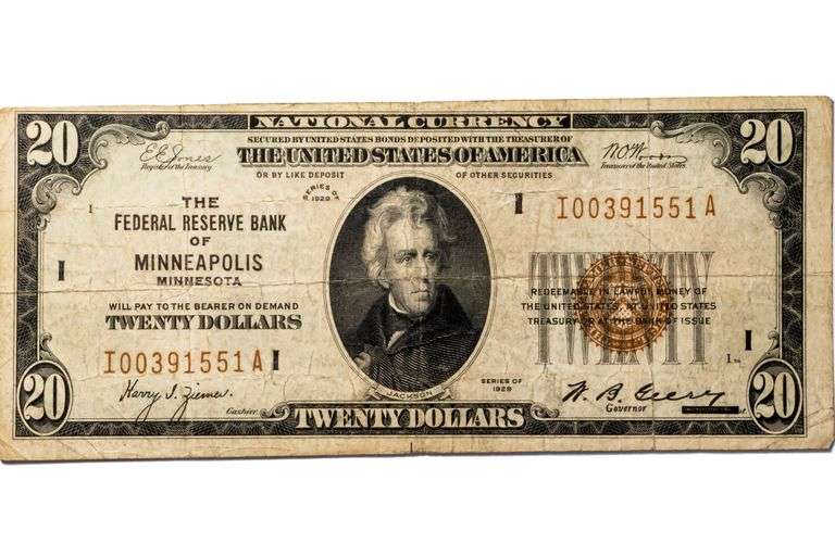 $20 Minneapolis Fed Reserve Bank National Series 1929 Note