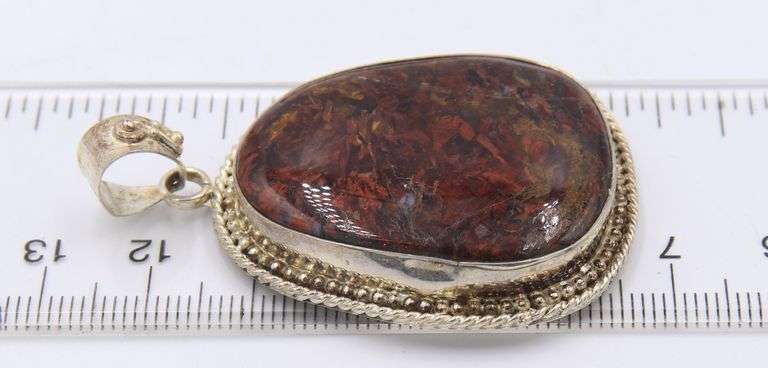 Lot of 2 Vintage 925 Sterling Silver Jasper Pendants