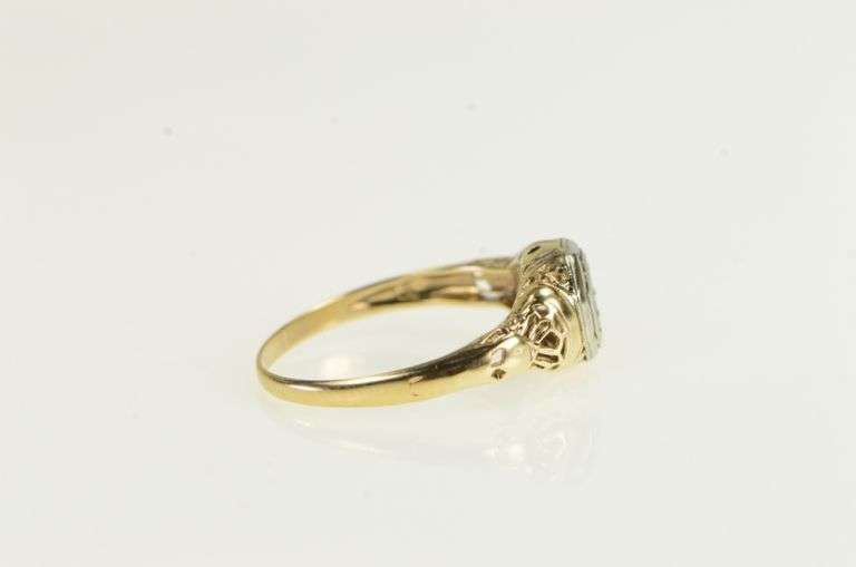 14K Yellow Gold 3.7mm Art Deco Filigree Engagement Setting Ring