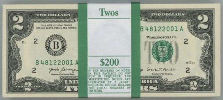 Gem CU $200 Pack of Series of 2017-A $2 Bills in Sequence (E)