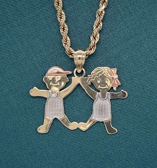 14K GOLD 3 TONE "BOY AND GIRL" CHARM NECKLACE