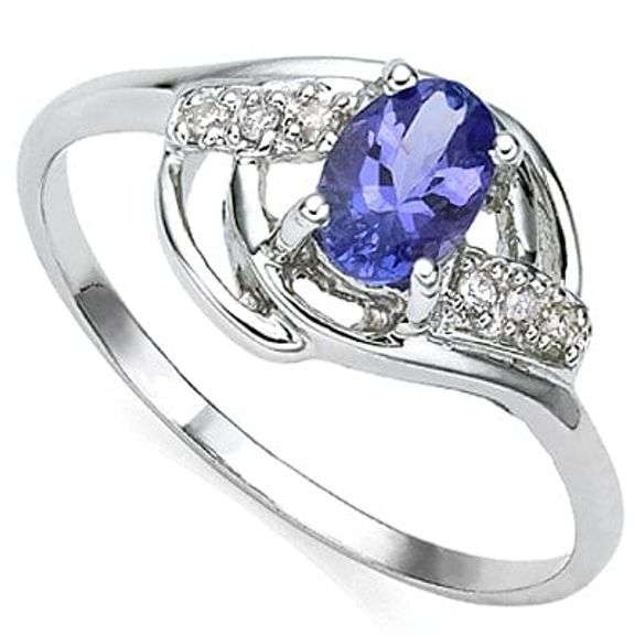 1/2 CT GENUINE TANZANITE & DIAMOND 925 STERLING SILVER RING